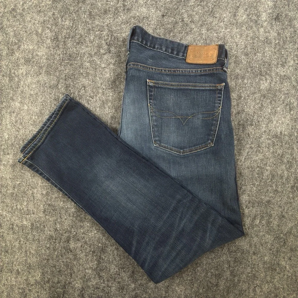 Polo Ralph Lauren Jeans Mens 36x32 Blue Varick Slim Straight Dark Wash Denim PRL